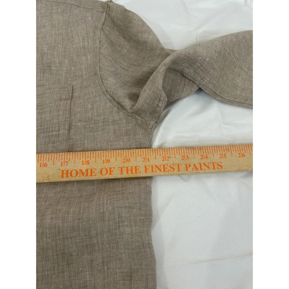 Banana Republic Mens Linen Herringbone Chore Shirt Jacket Beige Utility Sz M